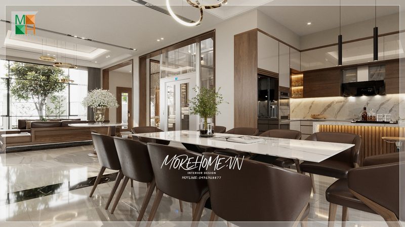 Mang sự sang trọng và ấn tượng đến với không gian sống của gia đình với mẫu thiết kế phòng ăn biệt thự của đội ngũ KTS của Morehome.