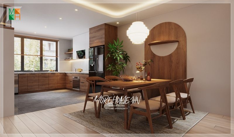 Tủ bếp chữ l gỗ tự nhiên mặt đá hiện đại có các ngăn có thể cất chứa những đồ đạc dụng cụ bếp gọn gàng ngăn nắp.